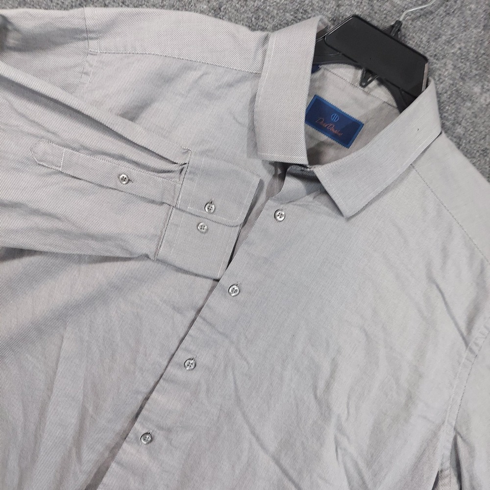 David Donahue Dress Shirt Mens 18.5 34/35 Gray Geometric Classic Fit Cotton